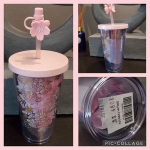 RARE! Starbucks Taiwan 2018 Sakura Cold Cup W/ Cute Flower Topper
